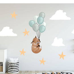 Hello Beautiful Designs Fox And Blue Balloons With Clouds Nursery Wall Stickers
