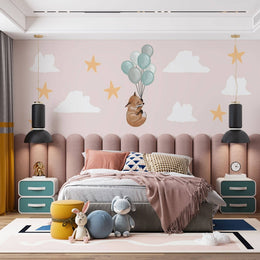Hello Beautiful Designs Fox And Blue Balloons With Clouds Nursery Wall Stickers