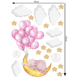 Hello Beautiful Extra Large Sleeping Elephant On Moon With Floating Pink Balloons Clouds And Stars Reusable Nursery Wall Stickers
