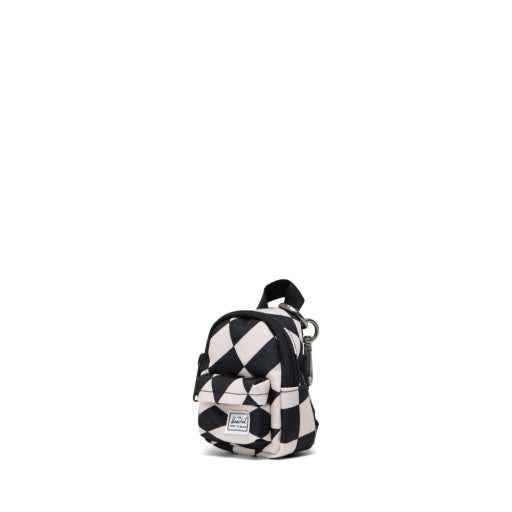 Herschel Classic Backpack Bag Charm in Warp Check, three-quarter side view.