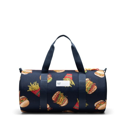 Herschel Classic Duffle Little Herschel in Burgers and Fries, rear view.