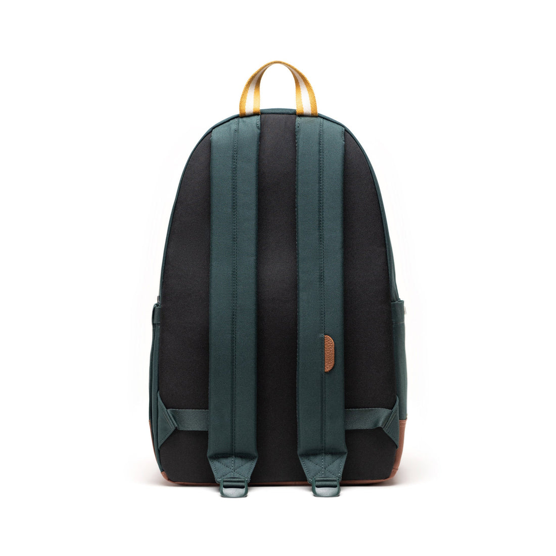 Herschel Heritage Backpack in Patches Green Gables, rear view with padded shoulder straps.