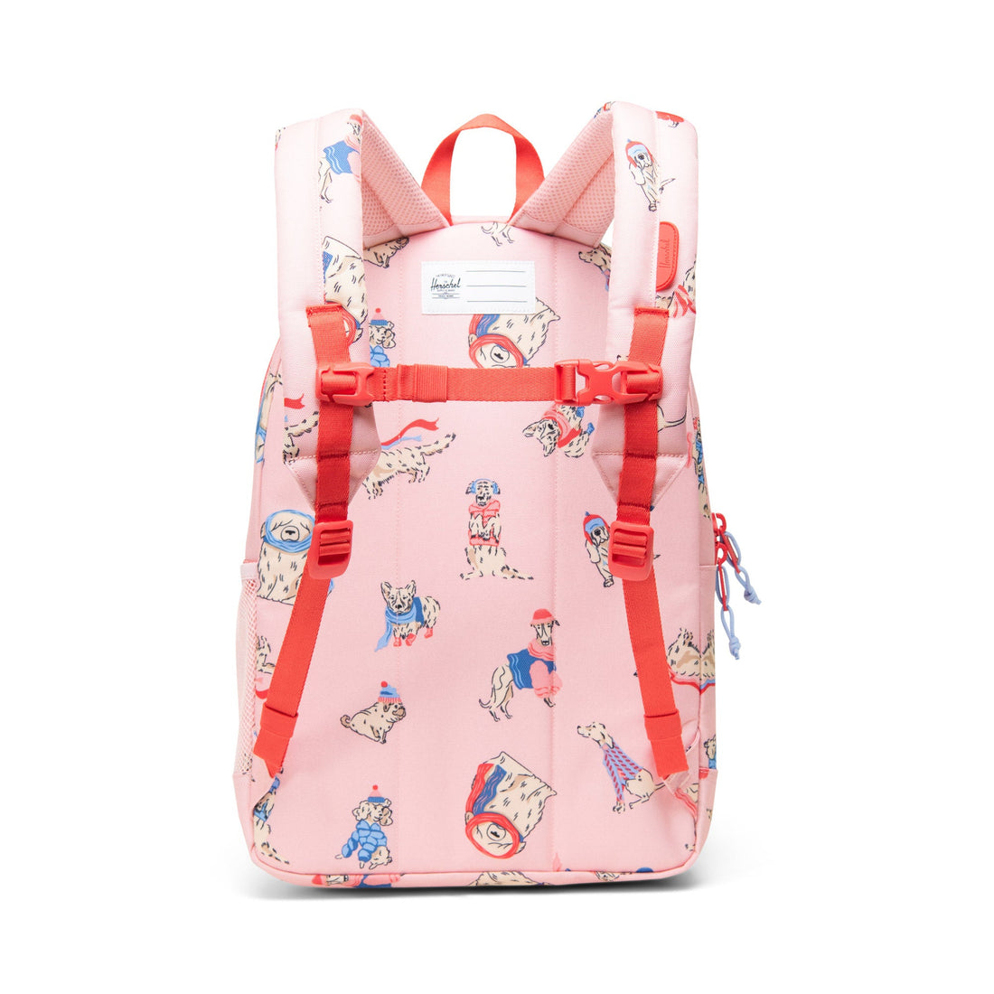 Herschel Heritage Youth Backpack in Fashion Dogs, rear view with padded shoulder straps.