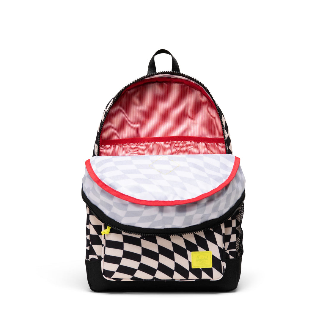 Herschel Heritage Youth Backpack in Warp Check, open main compartment view.