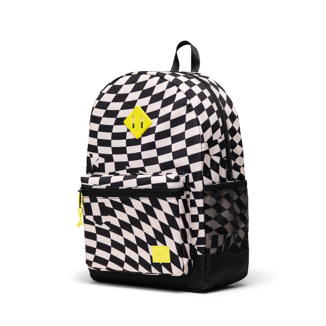 Herschel Heritage Youth Backpack in Warp Check, three-quarter front view.