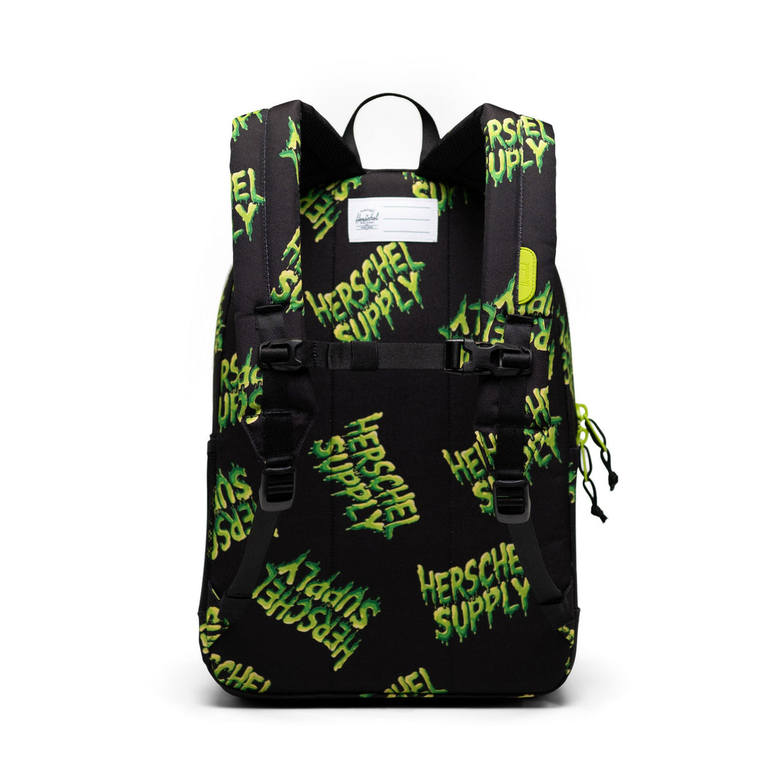 Herschel Heritage Youth Backpack in HSC Slime, rear view with padded shoulder straps.