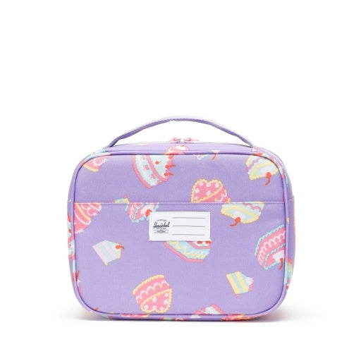 Herschel Pop Quiz Lunch Box Little Herschel in Cakes, rear view with exterior name label.