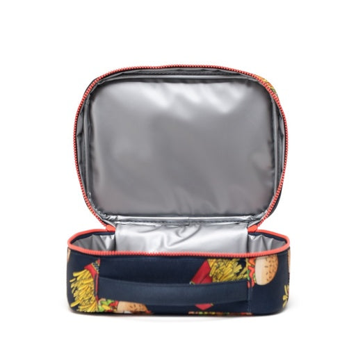 Herschel Pop Quiz Lunch Box Little Herschel in Burgers and Fries, open insulated interior view.
