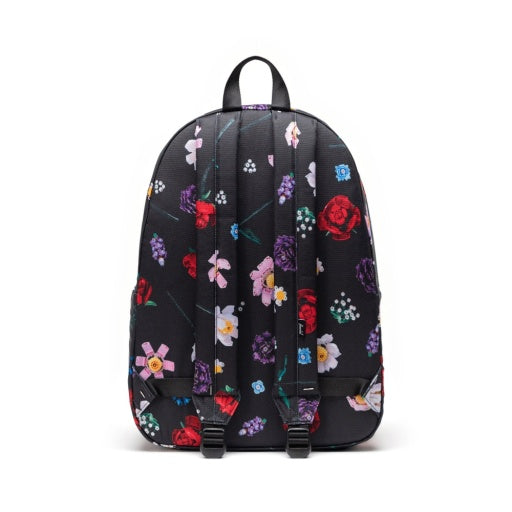Herschel x LEGO Classic XL Backpack in Falling Florals, rear view with shoulder straps.