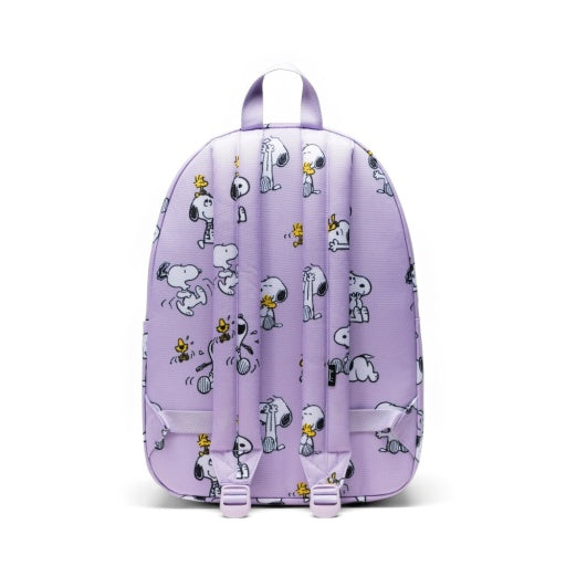 Herschel x Peanuts Classic Backpack in Snoopy and Woodstock Pastel Lc, rear view with shoulder straps.