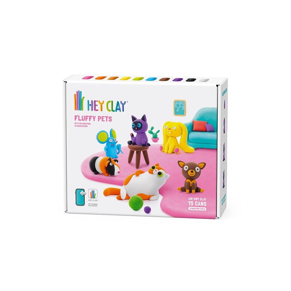 Hey Clay Fluffy Pets play dough set with 15 air-dry clay cans for colorful animal figures