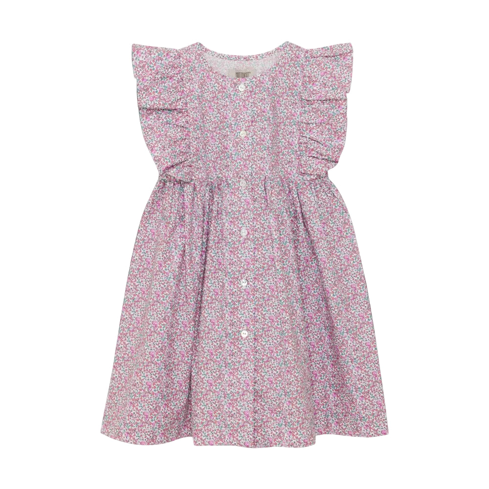 HUTTELIHUT Huttelihut Dress in Liberty Fabric Plumeria Flutter sleeves with button-front closure and gathered waist img 4/6