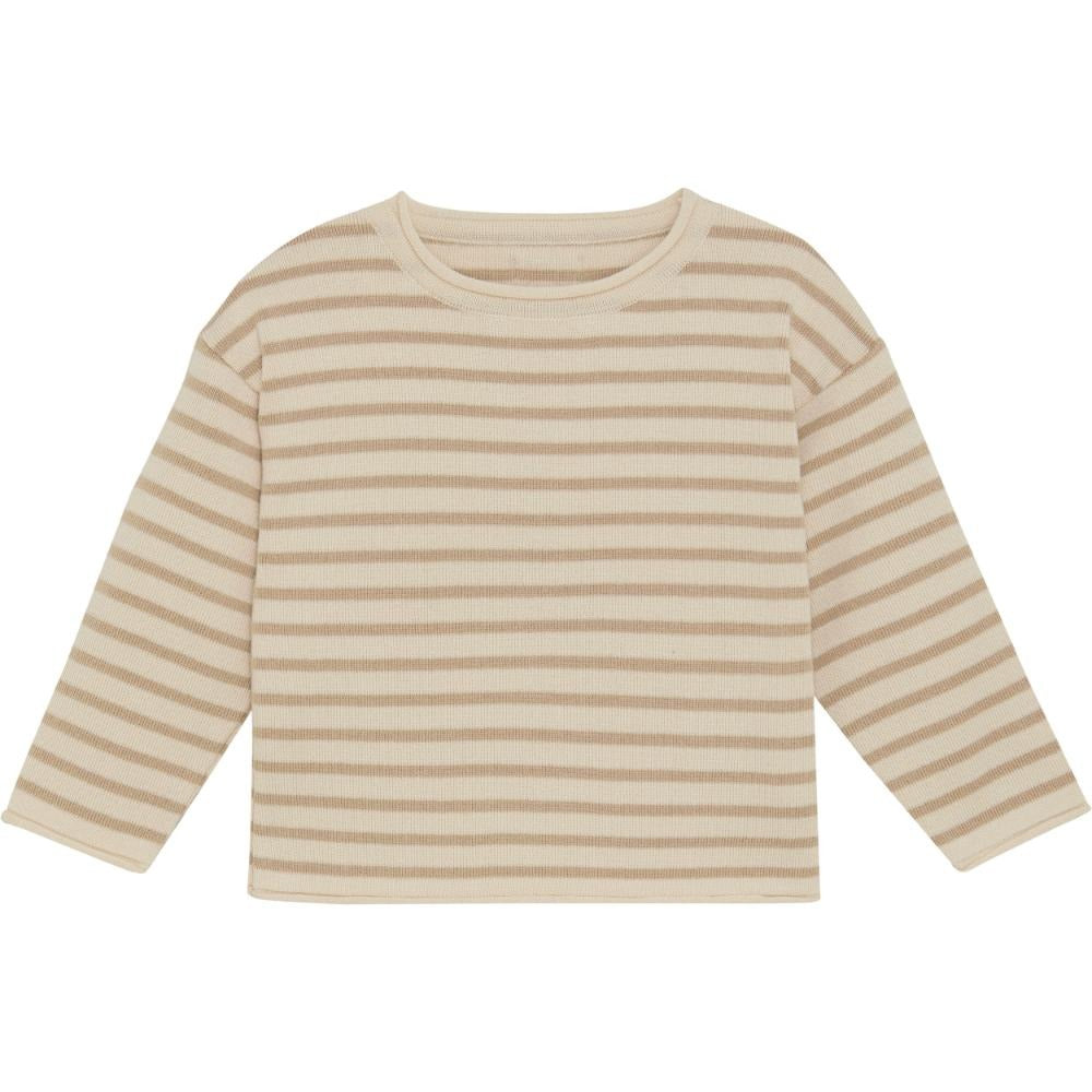 HUTTELIHUT Huttelihut Pullover Knit Stripe Irish Cream ribbed texture with crew neckline and relaxed fit img 2/4