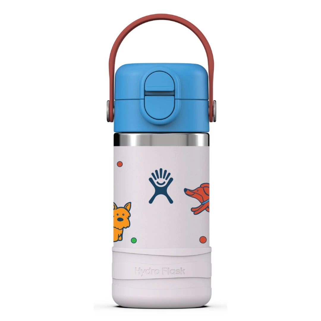 Hydro Flask Kids 12 oz Covered Straw Bottle in Bow Wow Pink, front view