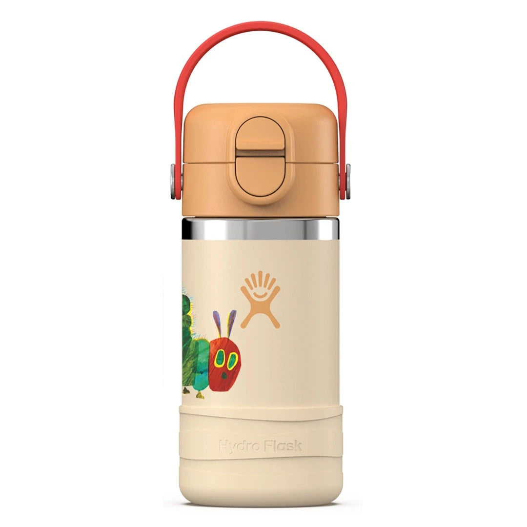 Hydro Flask Kids 12 oz Covered Straw Bottle in Hungry Caterpillar, front view