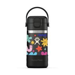 Hydro Flask Kids 12 oz Wide Mouth Bottle With Covered Straw Cap And Boot