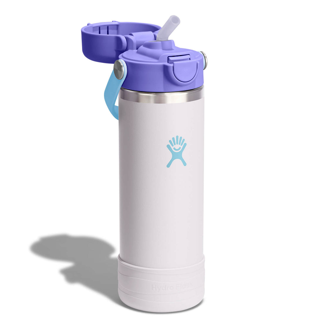 Hydro Flask Kids 18 oz Wide Mouth Bottle With Covered Straw Cap And Boot – Cloud Pink covered straw cap open view