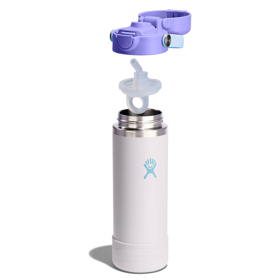 Hydro Flask Kids 18 oz Wide Mouth Bottle With Covered Straw Cap And Boot – Cloud Pink removable cap and straw components