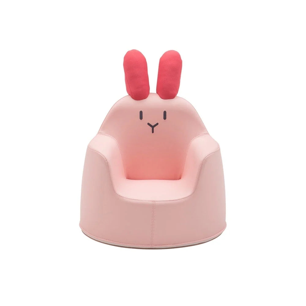 Pink iloom Bunny Aco toddler sofa with fabric ears and an embroidered face.