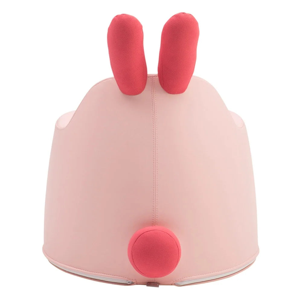 Rear view of the Pink Bunny Aco with fabric ears, round tail and finished bottom seam.