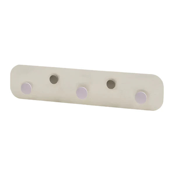 Iloom Cabin Hanging Hanger in cream wood with four lavender pegs mounted on a wall.