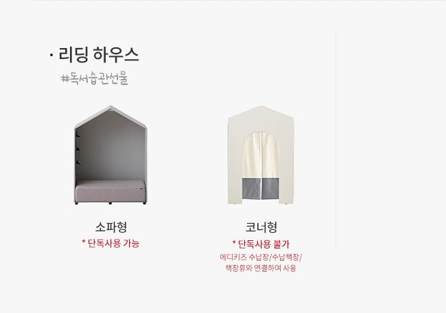 Complete manufacturer comparison: sofa-style reading house may be used alone; the different corner-style unit requires connections to specified furniture.