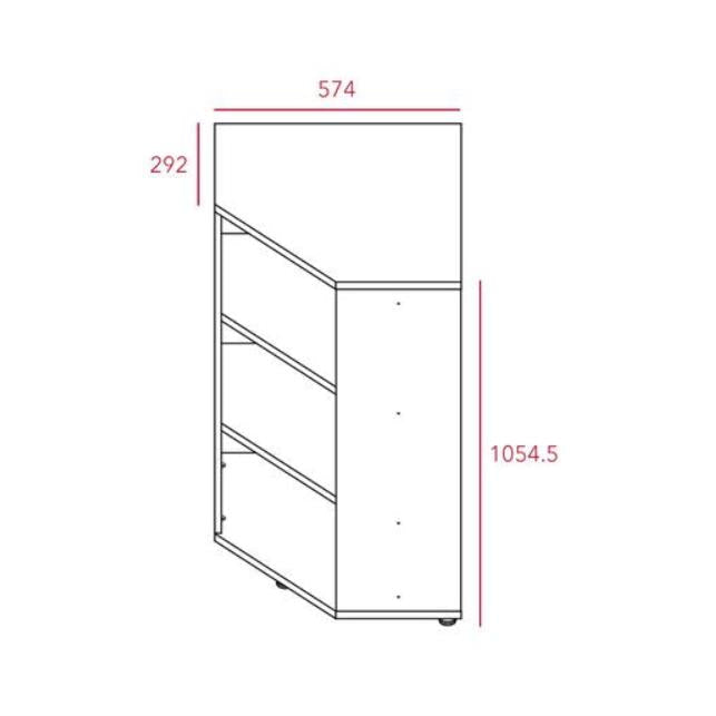 ILOOM Eddi Kids 3-Story Corner Bookshelf with three staggered shelves and a tall right-side cabinet