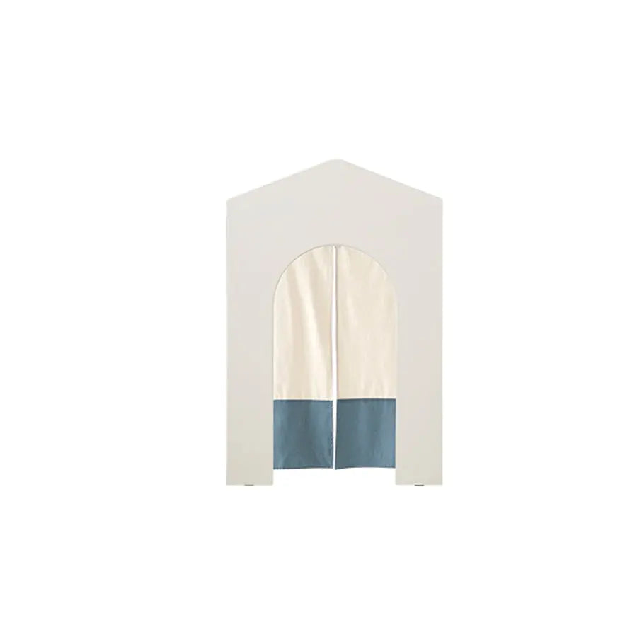 ILOOM Eddi Kids Reading House corner unit with white frame and blue curtain panels forming a cozy reading nook.