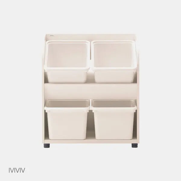 Iloom Eddi Kids Toy Storage unit with four white bins neatly placed on a beige shelf.