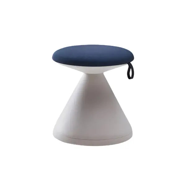 Iloom Fungus Chair, navy cushioned seat on a white conical pedestal with a side loop strap.