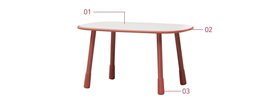 Rectangular desk overview: The manufacturer’s annotated view shows the rectangular tabletop and its leg arrangement.