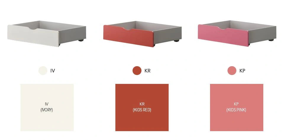 Iv, Red and Pink drawer fronts: The manufacturer’s HSLE001PN option panel identifies IV, KR and KP.