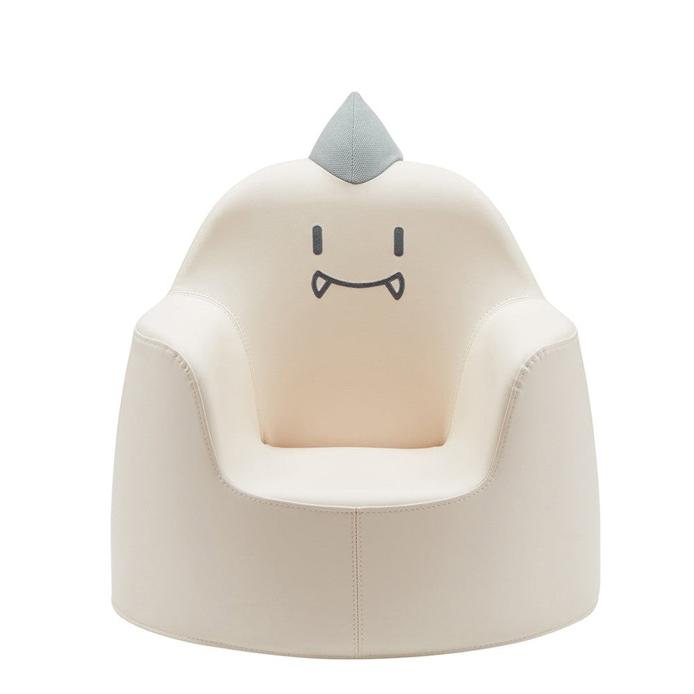 ILOOM Dino Aco Ivory kid's sofa in ivory faux leather with a gray dorsal spike