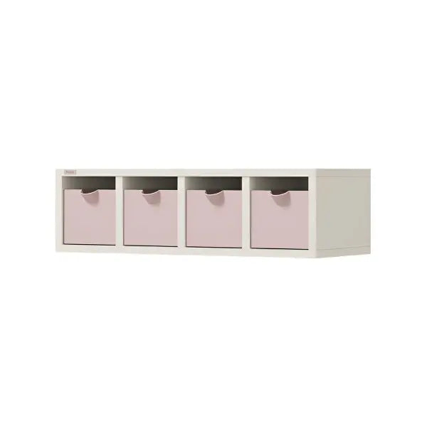 Iloom Linki Plus Accessory Box white desk organizer with four pink pull-out drawers, keeping supplies tidy.