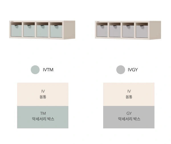Mint and Grey combinations: The complete manufacturer palette identifies IVTM Mint and IVGY Grey drawer finishes, each with an ivory-toned frame.