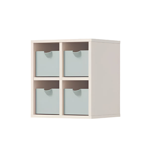 Iloom Linki Plus Mini Drawer with four light-blue bins neatly arranged in a white 2x2 cubby.