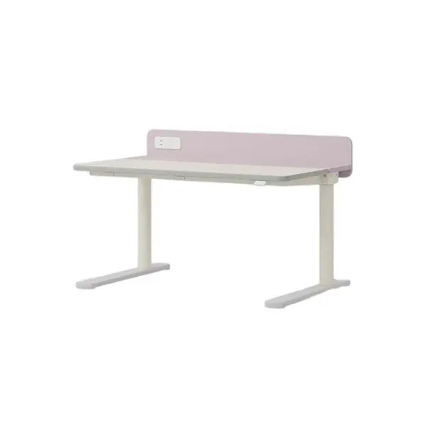 Iloom Linki Plus Motion Desk in pale pink backboard and white tabletop with sturdy T-shaped legs.