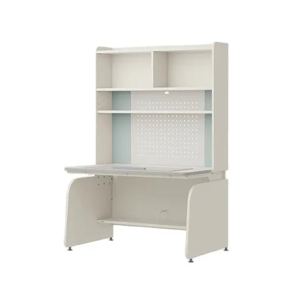 ILOOM Linki Plus Smart Desk+ 1200W with white 4-story bookshelf and desk pad