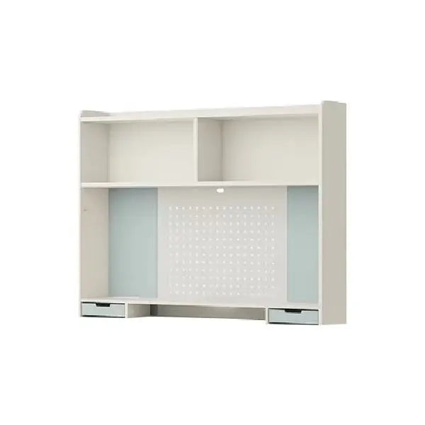 ILoom Linki Plus Smart Desk 1400W with white shelving and two drawers, showcasing multi-tier storage.