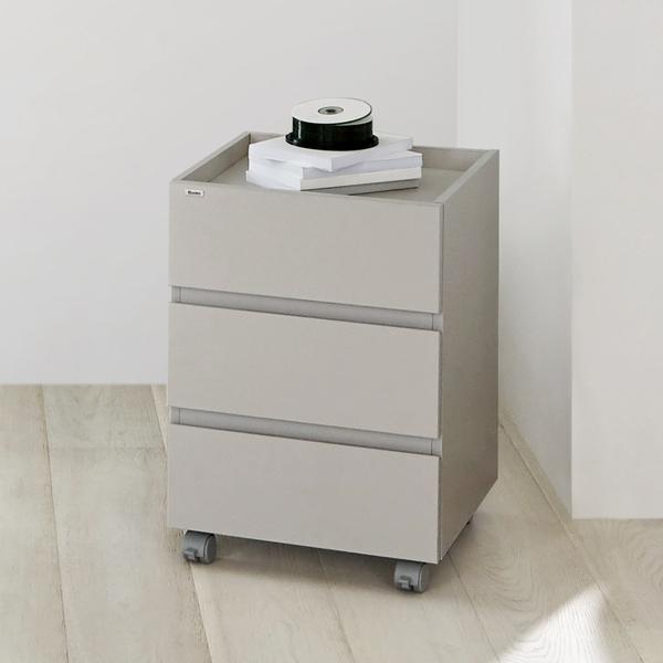 Iloom Roy Mono desk drawer unit in light gray with three drawers on casters.