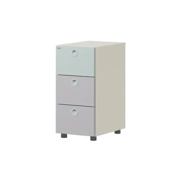 ILOOM Linki Plus Smart Desk+ 3-Drawer Cabinet in pastel blue, lavender and grey on a beige body with circular cutouts