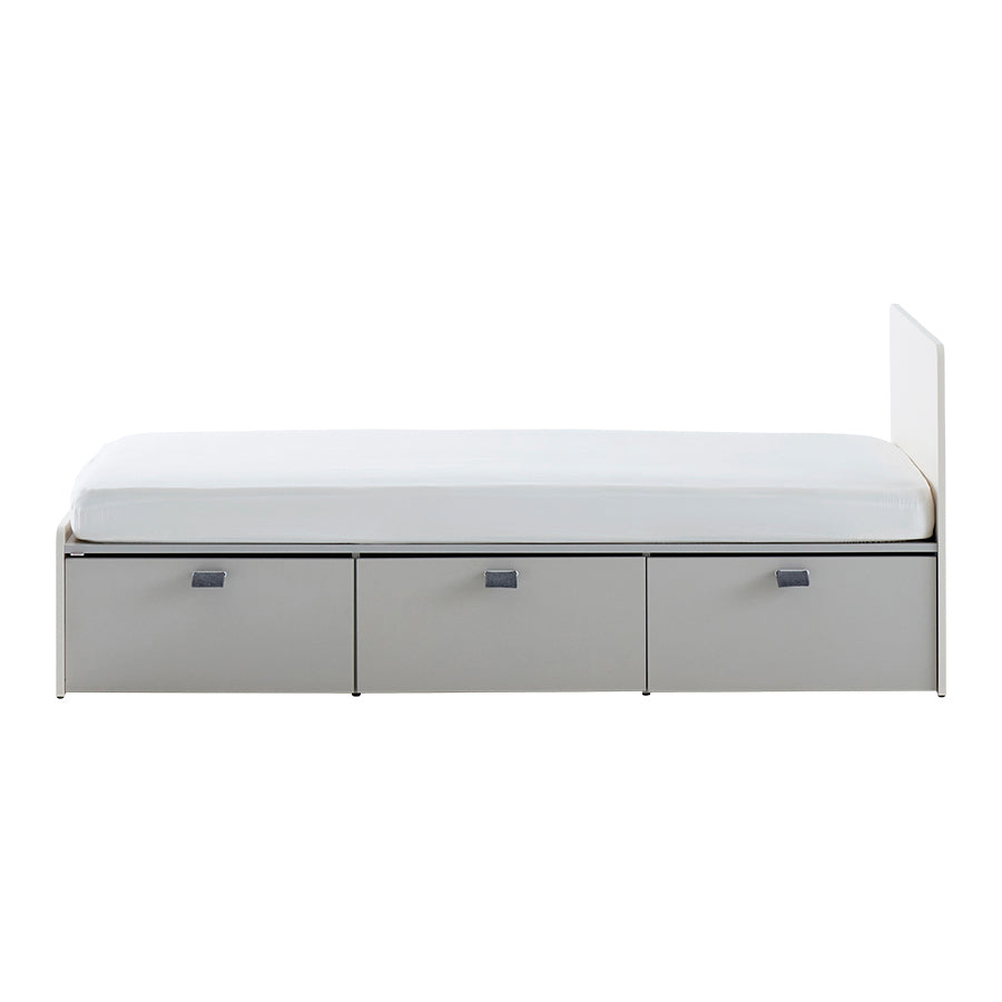 ILOOM Tiede storage toddler bed in gray with three under-bed drawers and white mattress