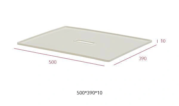 Separate lid dimensions: The optional HSLA0051N plastic lid measures 500W × 390D × 10H mm.