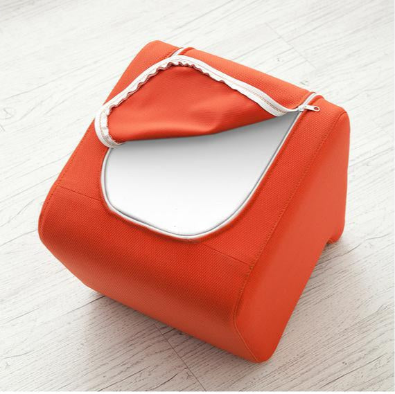 Iloom Tinkle Pop Pebble mini makeup table stool, orange fabric with white zipper trim