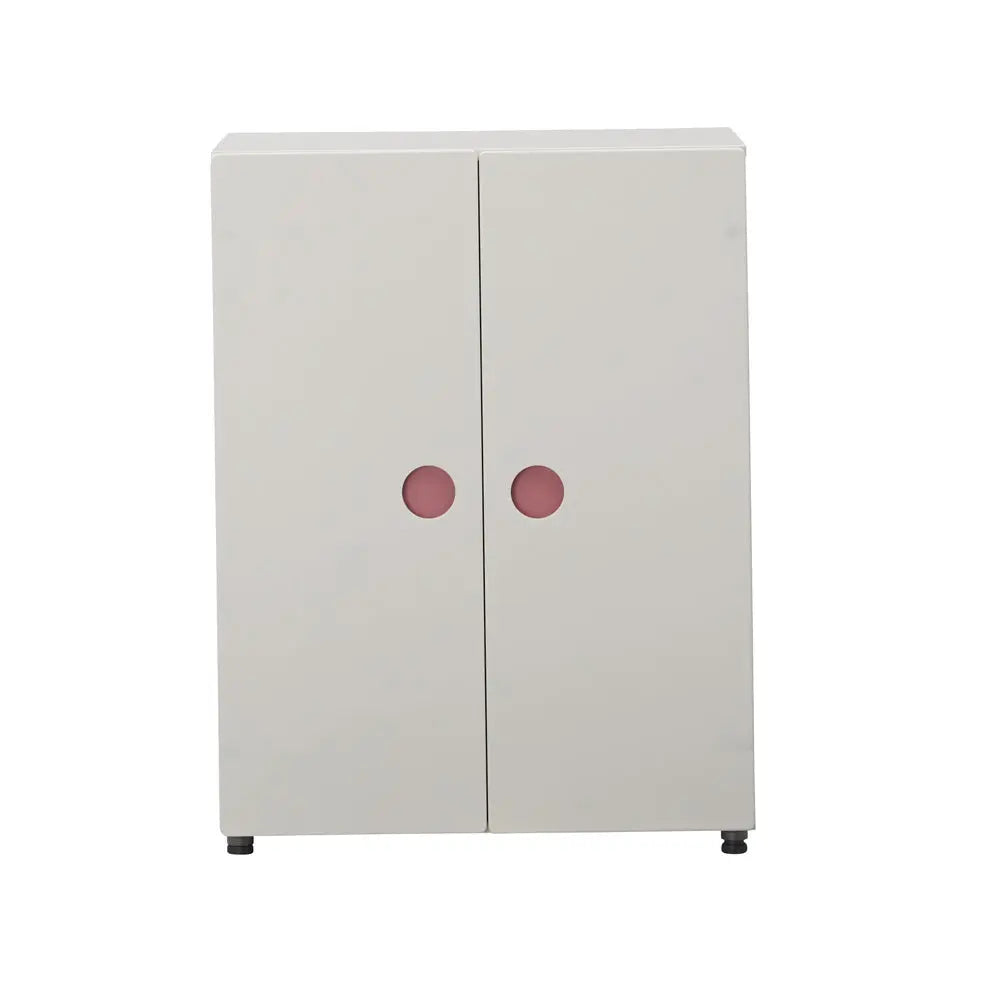 Iloom Tinkle Pop Wardrobe 800W white baby wardrobe with two doors and pink circular handles