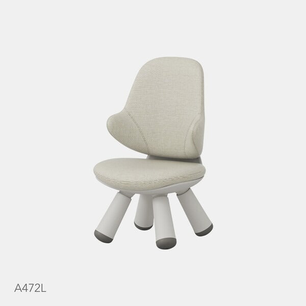 Iloom Wing Kids Chair in beige linen fabric with white angled legs.