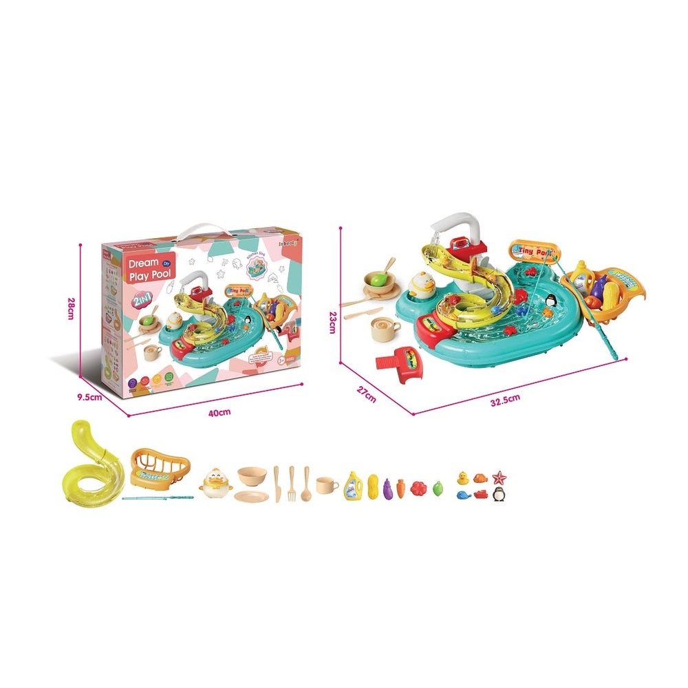 Inbealy Dream Play Pool water play set with turquoise base, yellow accents and assorted accessories (1 set)