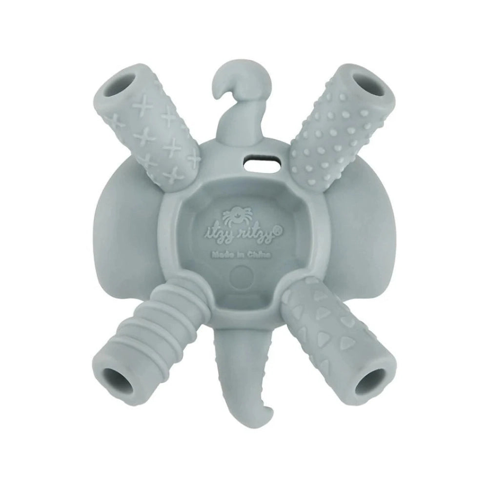 Itzy Ritzy baby molar teether with 5 textured silicone tentacles in soft gray