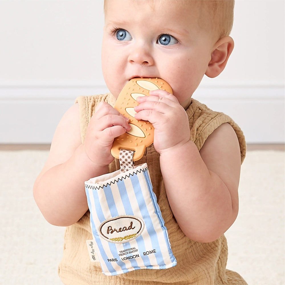ITZY RITZY Itzy Ritzy Baguette Teensy Crinkle striped fabric bag with city labels and bite cutouts img 6/6