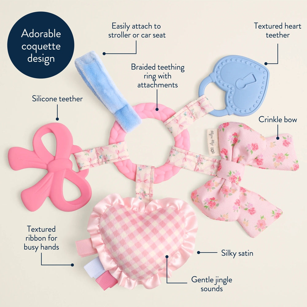 ITZY RITZY Itzy Ritzy Bitzy Busy Ring Teething Activity Toy with gingham ruffled heart and multiple textured attachments img 10/27